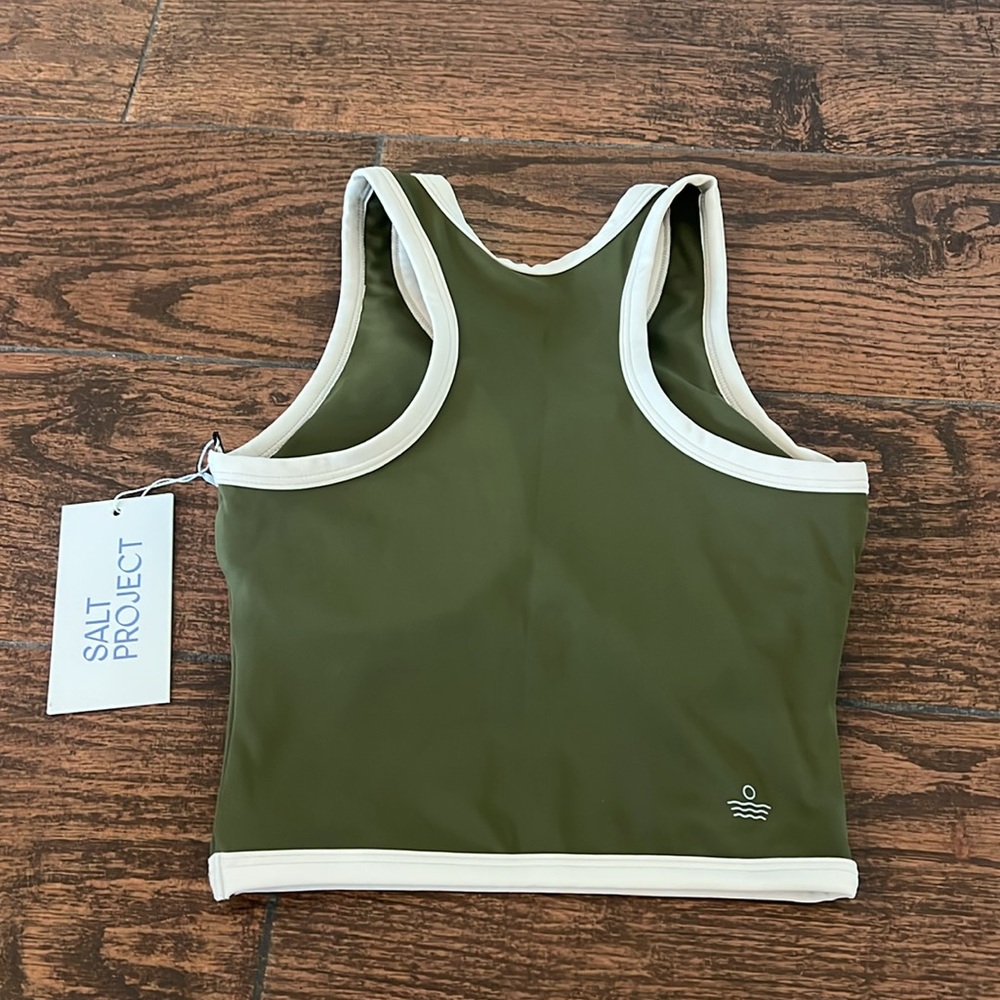Salt Project Olive Cream Sculpt Borderline Sports Bra Athletic Crop Tank Top NWT - Picture 7 of 11